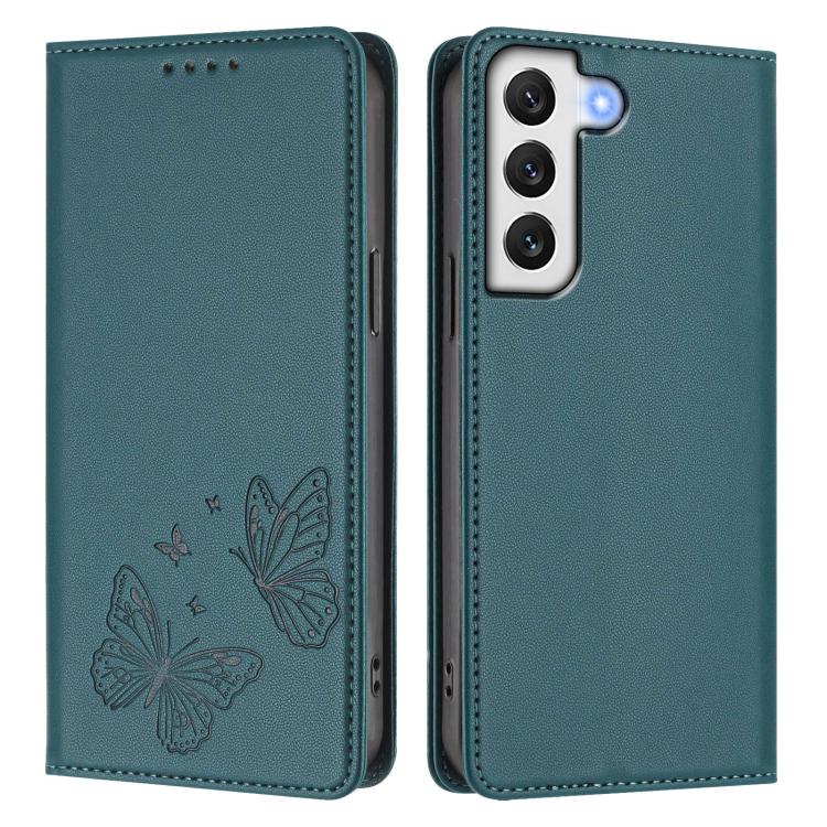For Galaxy S21 5G Strong Magnetic Dual Butterfly RFID Vegan Leather Phone Case