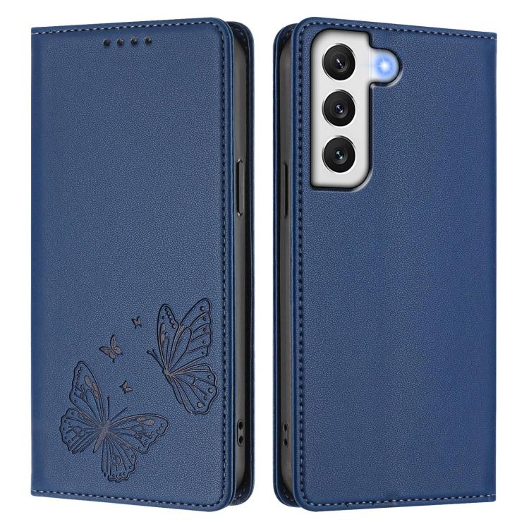 For Galaxy S21 5G Strong Magnetic Dual Butterfly RFID Vegan Leather Phone Case