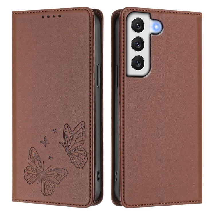 For Galaxy S21 5G Strong Magnetic Dual Butterfly RFID Vegan Leather Phone Case