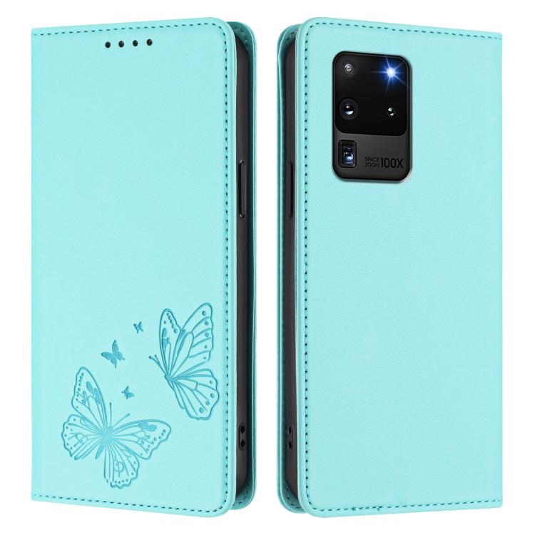 For Galaxy S20 Ultra Strong Magnetic Dual Butterfly RFID Vegan Leather Phone Case