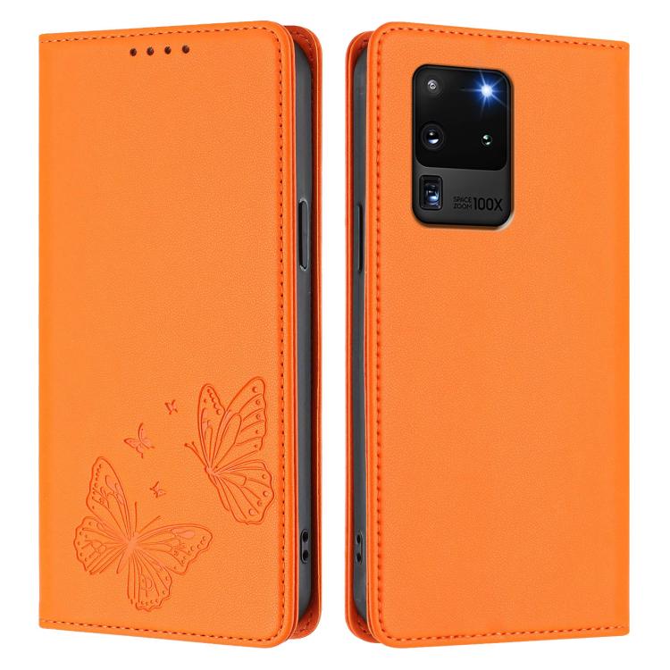 For Galaxy S20 Ultra Strong Magnetic Dual Butterfly RFID Vegan Leather Phone Case
