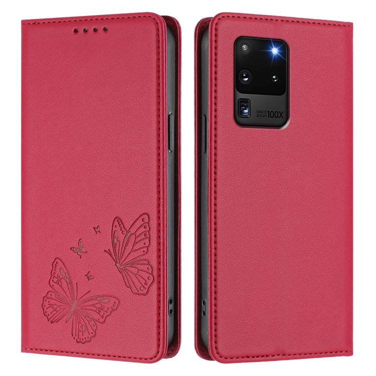 For Galaxy S20 Ultra Strong Magnetic Dual Butterfly RFID Vegan Leather Phone Case