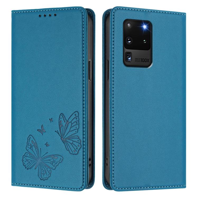 For Galaxy S20 Ultra Strong Magnetic Dual Butterfly RFID Vegan Leather Phone Case
