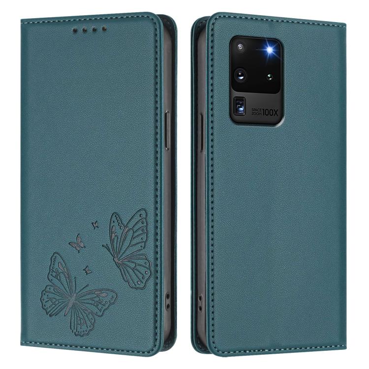 For Galaxy S20 Ultra Strong Magnetic Dual Butterfly RFID Vegan Leather Phone Case