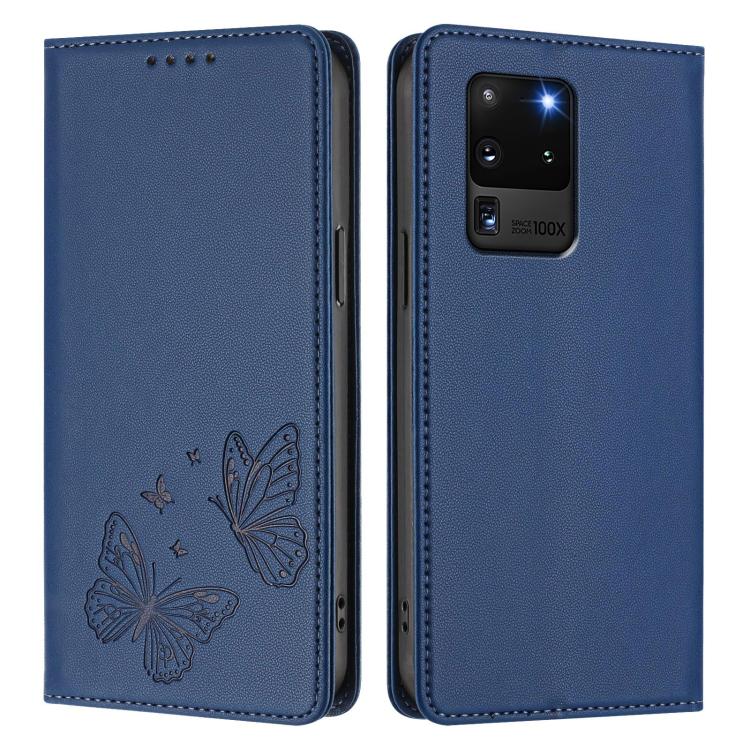 For Galaxy S20 Ultra Strong Magnetic Dual Butterfly RFID Vegan Leather Phone Case