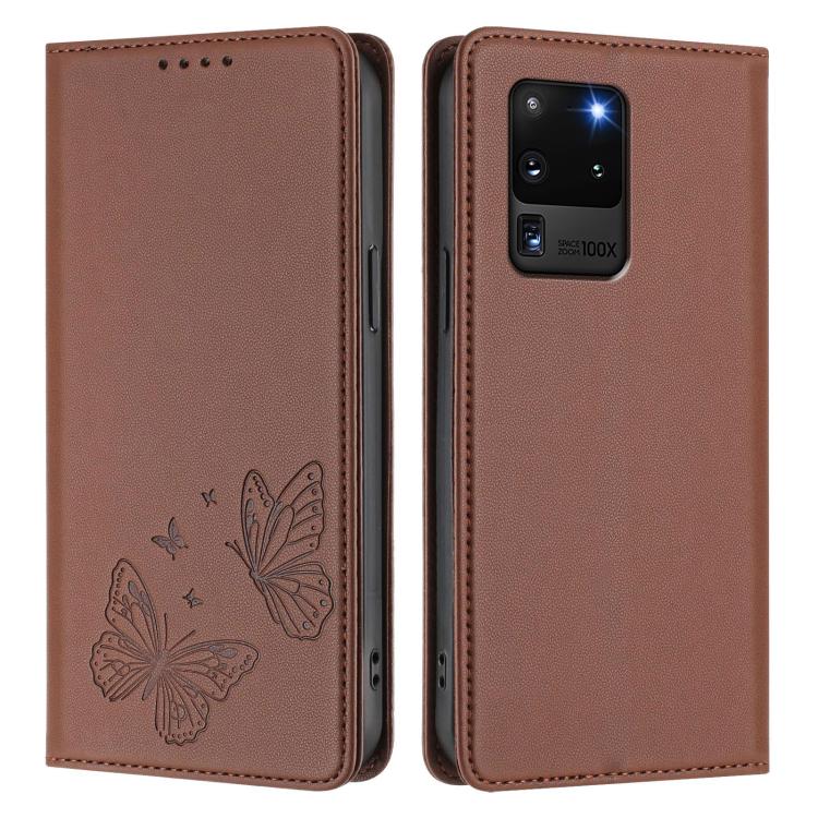 For Galaxy S20 Ultra Strong Magnetic Dual Butterfly RFID Vegan Leather Phone Case