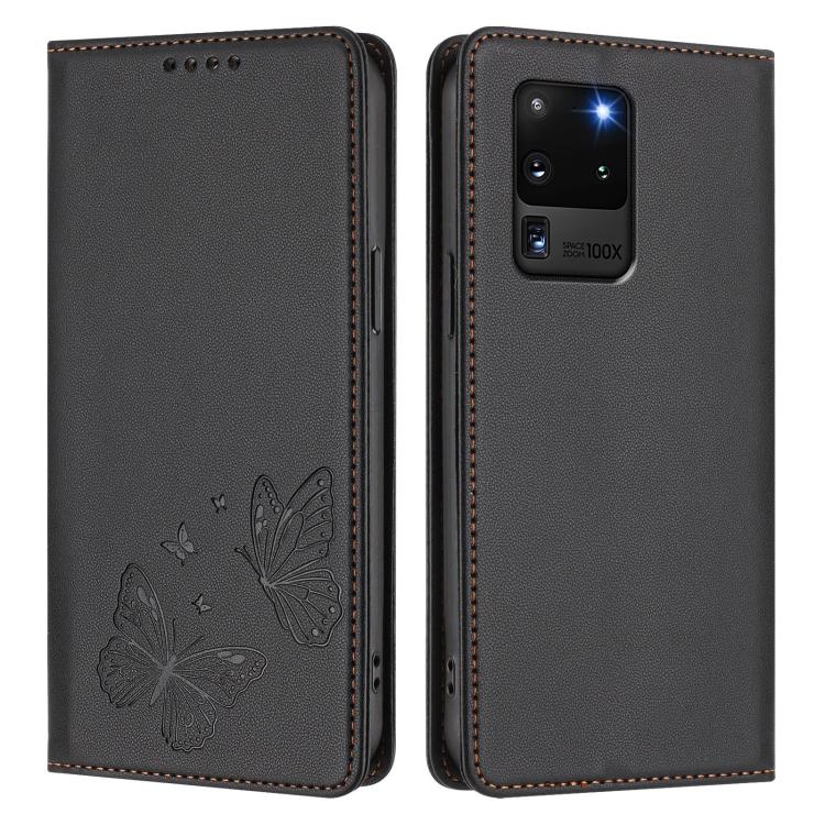 For Galaxy S20 Ultra Strong Magnetic Dual Butterfly RFID Vegan Leather Phone Case