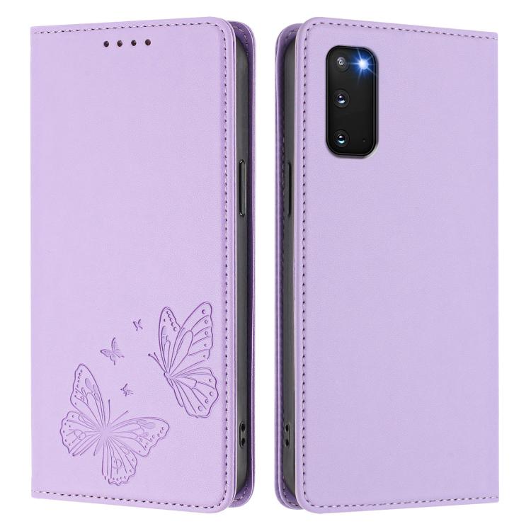 For Galaxy S20 Strong Magnetic Dual Butterfly RFID Vegan Leather Phone Case