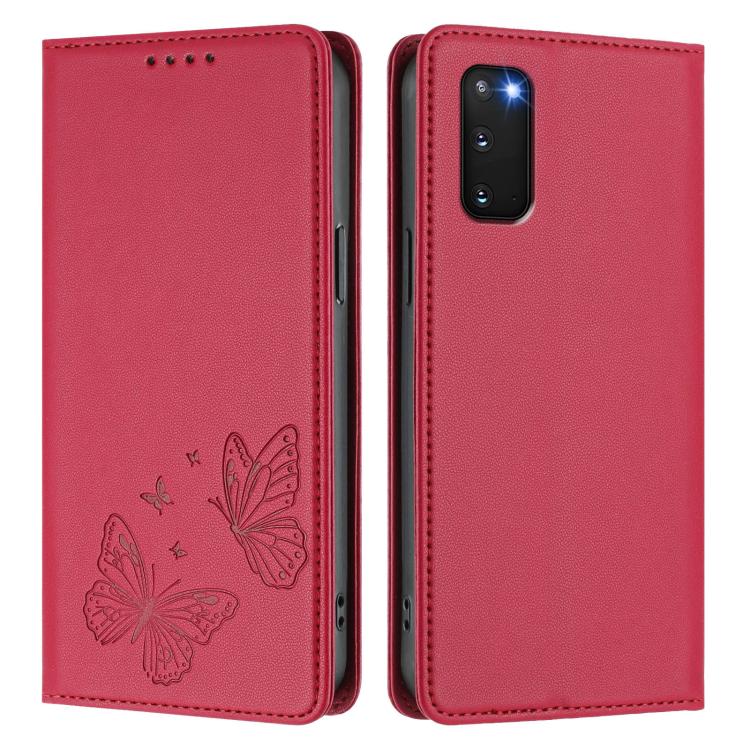 For Galaxy S20 Strong Magnetic Dual Butterfly RFID Vegan Leather Phone Case