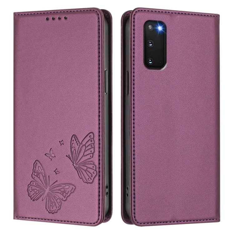 For Galaxy S20 Strong Magnetic Dual Butterfly RFID Vegan Leather Phone Case