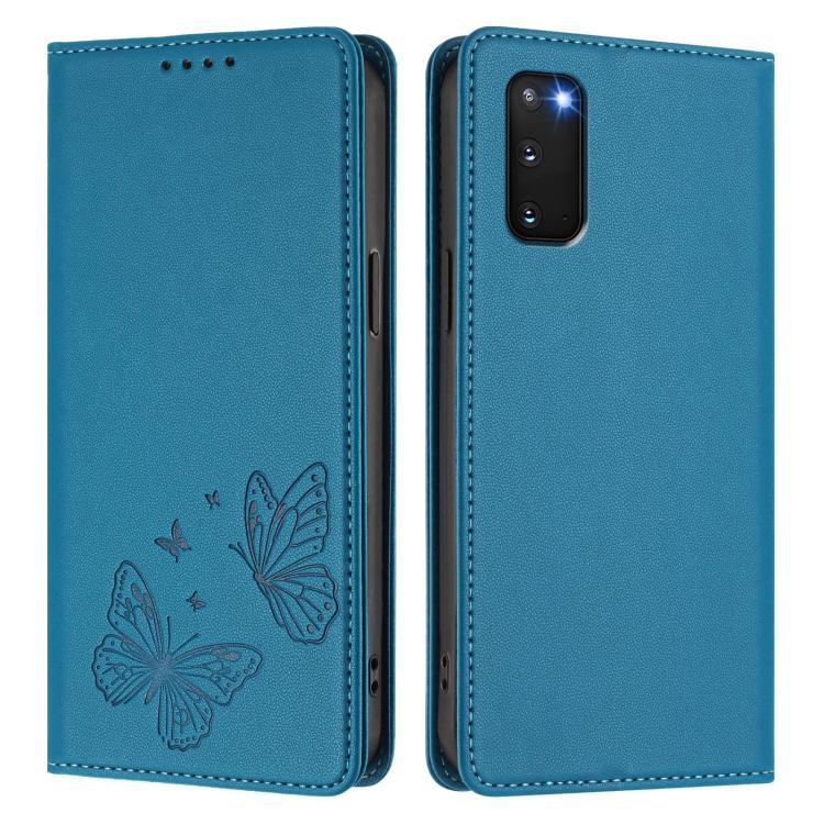 For Galaxy S20 Strong Magnetic Dual Butterfly RFID Vegan Leather Phone Case