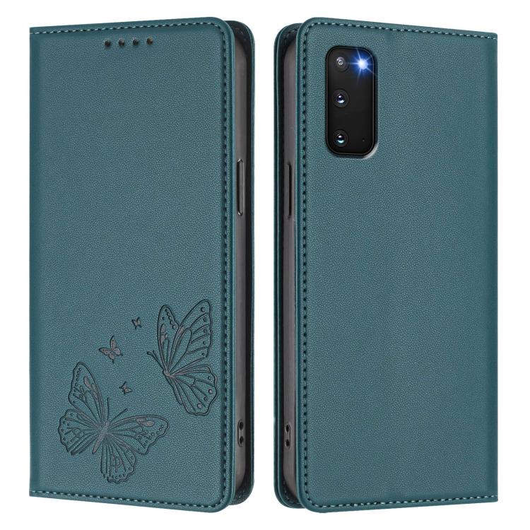 For Galaxy S20 Strong Magnetic Dual Butterfly RFID Vegan Leather Phone Case