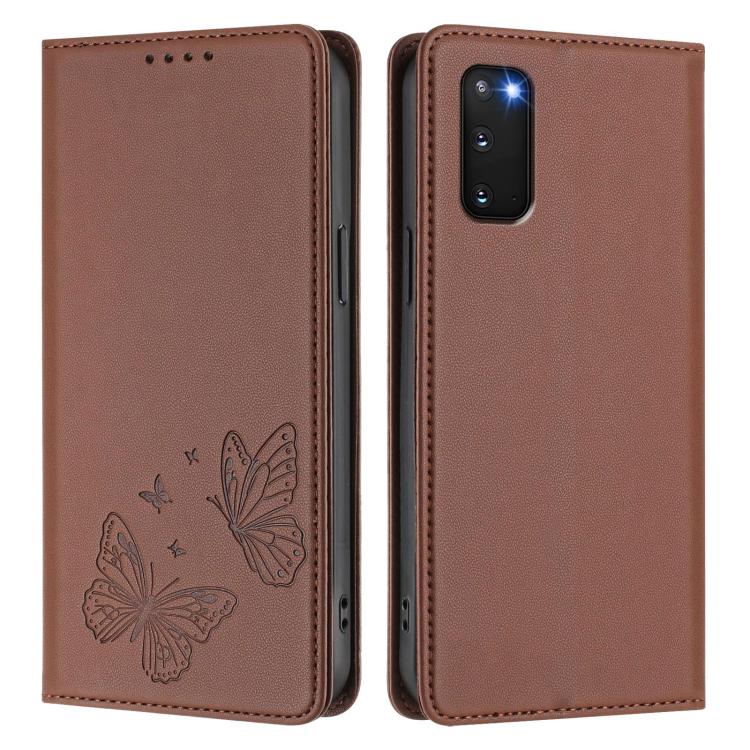 For Galaxy S20 Strong Magnetic Dual Butterfly RFID Vegan Leather Phone Case