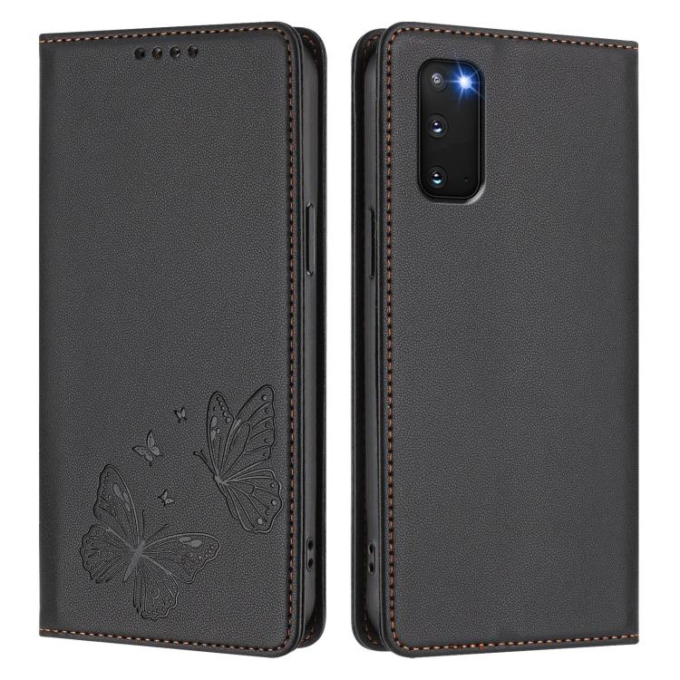 For Galaxy S20 Strong Magnetic Dual Butterfly RFID Vegan Leather Phone Case