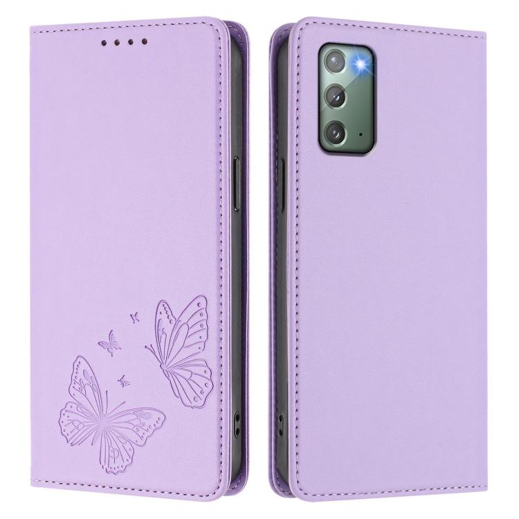 For Galaxy Note20 Strong Magnetic Dual Butterfly RFID Vegan Leather Phone Case