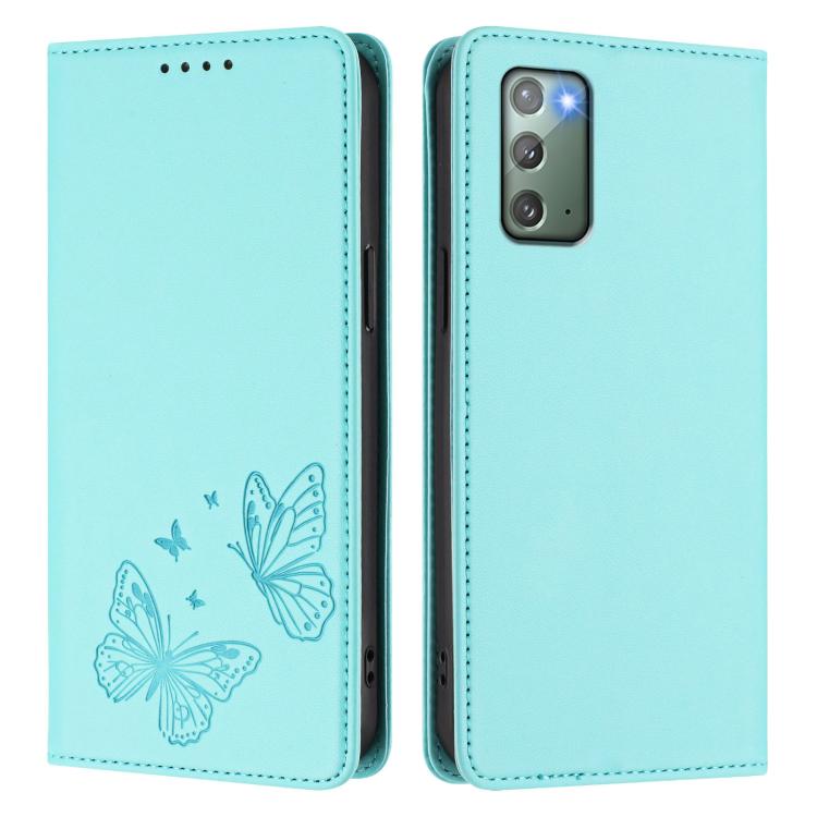 For Galaxy Note20 Strong Magnetic Dual Butterfly RFID Vegan Leather Phone Case