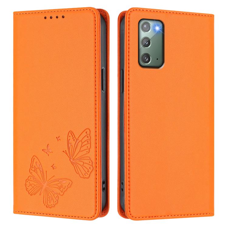 For Galaxy Note20 Strong Magnetic Dual Butterfly RFID Vegan Leather Phone Case