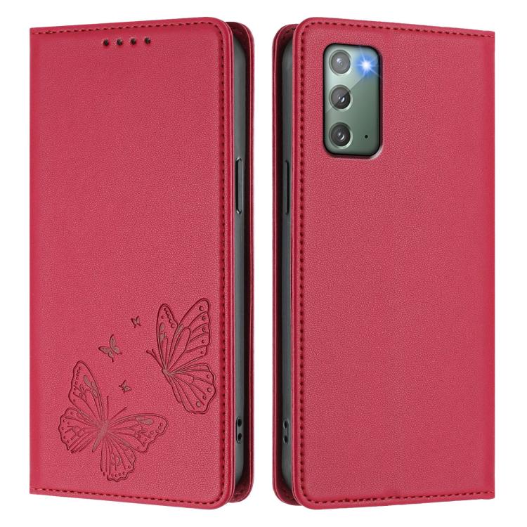 For Galaxy Note20 Strong Magnetic Dual Butterfly RFID Vegan Leather Phone Case