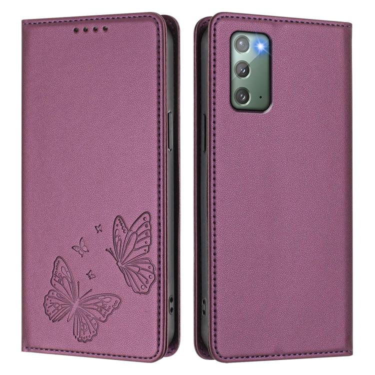 For Galaxy Note20 Strong Magnetic Dual Butterfly RFID Vegan Leather Phone Case