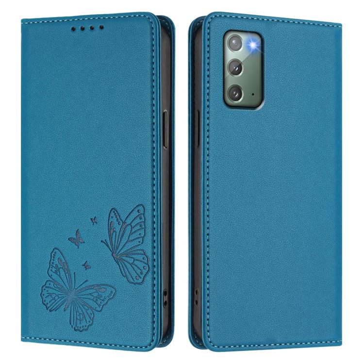 For Galaxy Note20 Strong Magnetic Dual Butterfly RFID Vegan Leather Phone Case