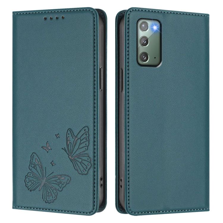 For Galaxy Note20 Strong Magnetic Dual Butterfly RFID Vegan Leather Phone Case