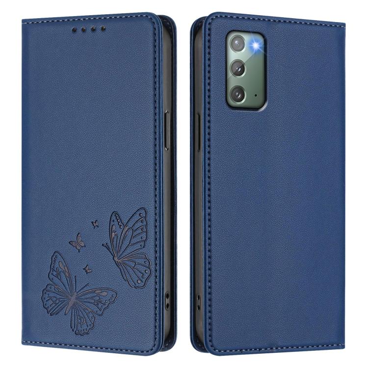 For Galaxy Note20 Strong Magnetic Dual Butterfly RFID Vegan Leather Phone Case