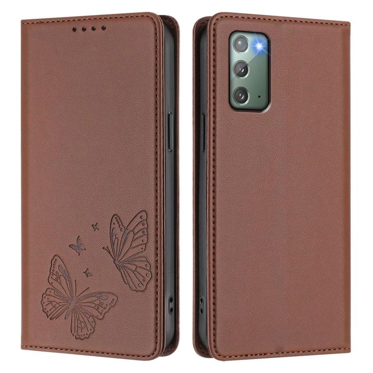 For Galaxy Note20 Strong Magnetic Dual Butterfly RFID Vegan Leather Phone Case