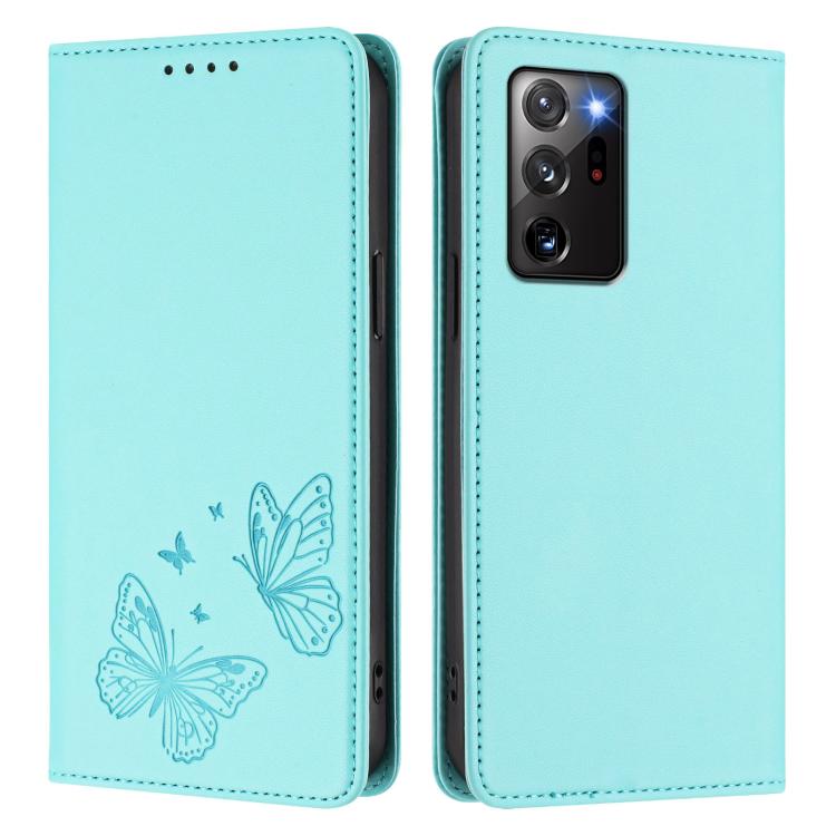 For Galaxy Note20 Ultra Strong Magnetic Dual Butterfly RFID Vegan Leather Phone Case