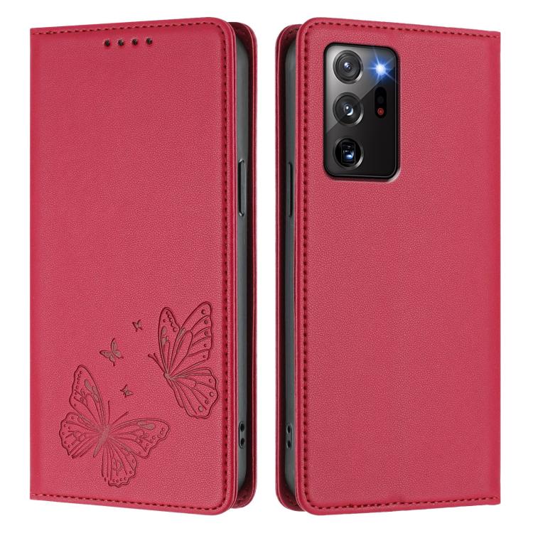 For Galaxy Note20 Ultra Strong Magnetic Dual Butterfly RFID Vegan Leather Phone Case