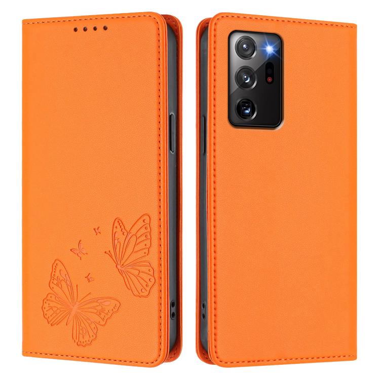 For Galaxy Note20 Ultra Strong Magnetic Dual Butterfly RFID Vegan Leather Phone Case