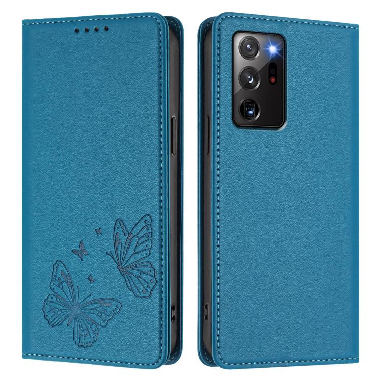 For Galaxy Note20 Ultra Strong Magnetic Dual Butterfly RFID Vegan Leather Phone Case