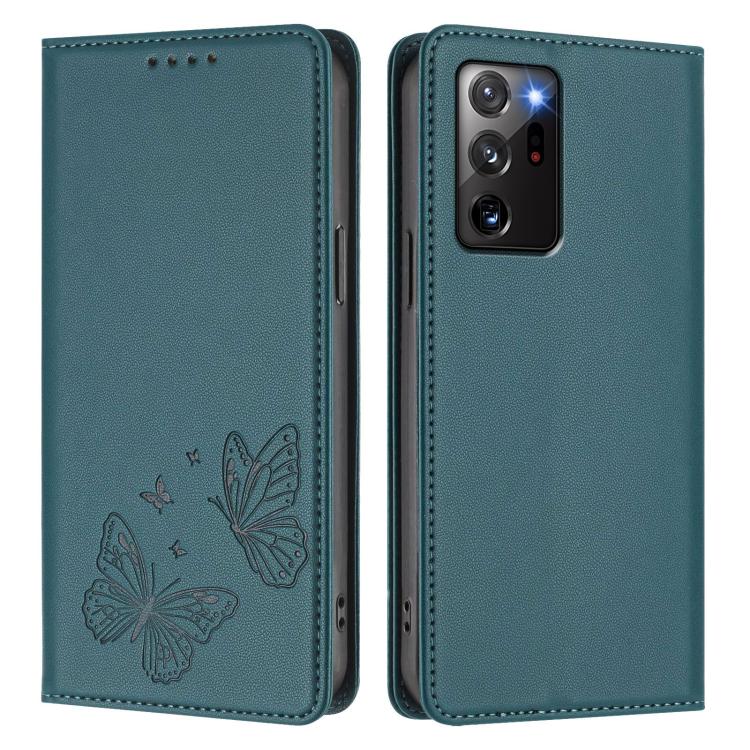 For Galaxy Note20 Ultra Strong Magnetic Dual Butterfly RFID Vegan Leather Phone Case