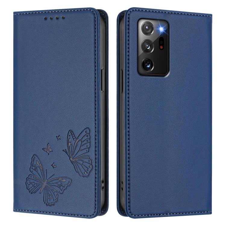 For Galaxy Note20 Ultra Strong Magnetic Dual Butterfly RFID Vegan Leather Phone Case