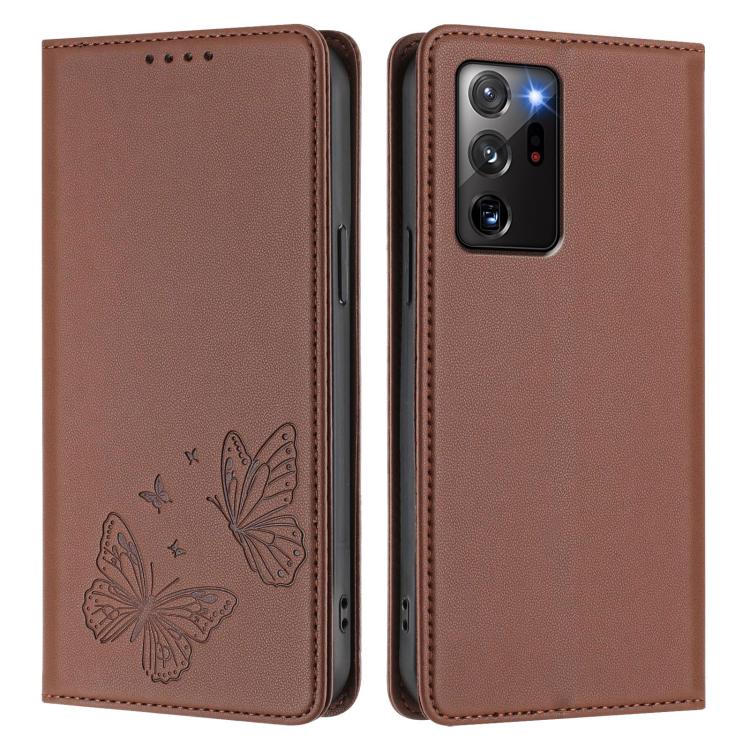 For Galaxy Note20 Ultra Strong Magnetic Dual Butterfly RFID Vegan Leather Phone Case