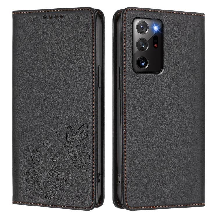 For Galaxy Note20 Ultra Strong Magnetic Dual Butterfly RFID Vegan Leather Phone Case