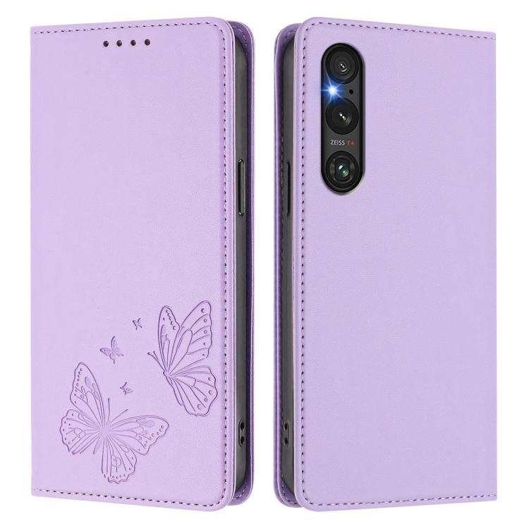 For Sony Xperia 1 V Strong Magnetic Dual Butterfly RFID Vegan Leather Phone Case
