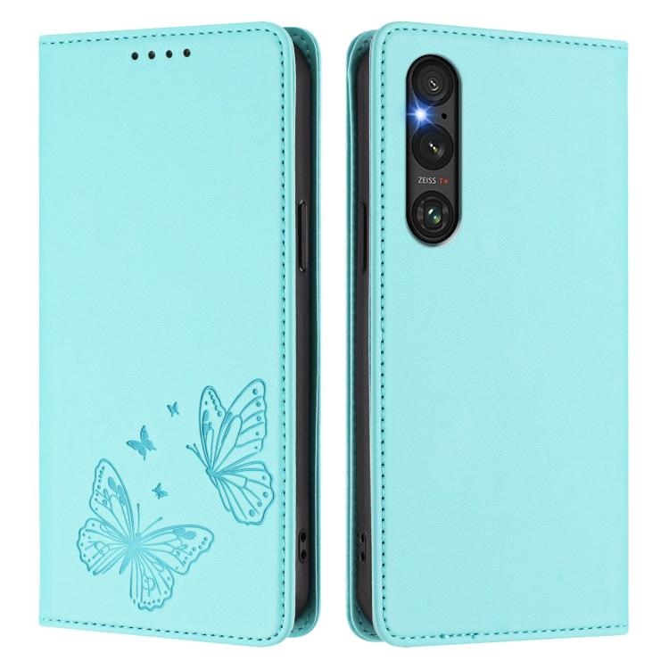 For Sony Xperia 1 V Strong Magnetic Dual Butterfly RFID Vegan Leather Phone Case