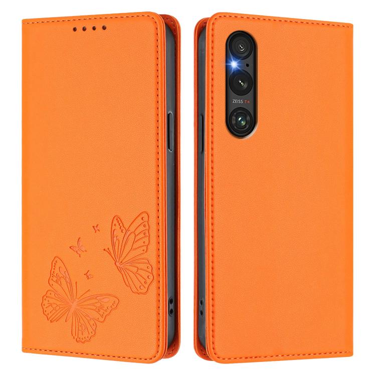 For Sony Xperia 1 V Strong Magnetic Dual Butterfly RFID Vegan Leather Phone Case