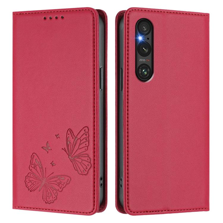For Sony Xperia 1 V Strong Magnetic Dual Butterfly RFID Vegan Leather Phone Case