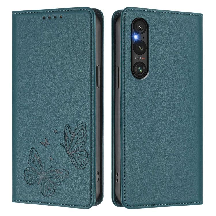 For Sony Xperia 1 V Strong Magnetic Dual Butterfly RFID Vegan Leather Phone Case