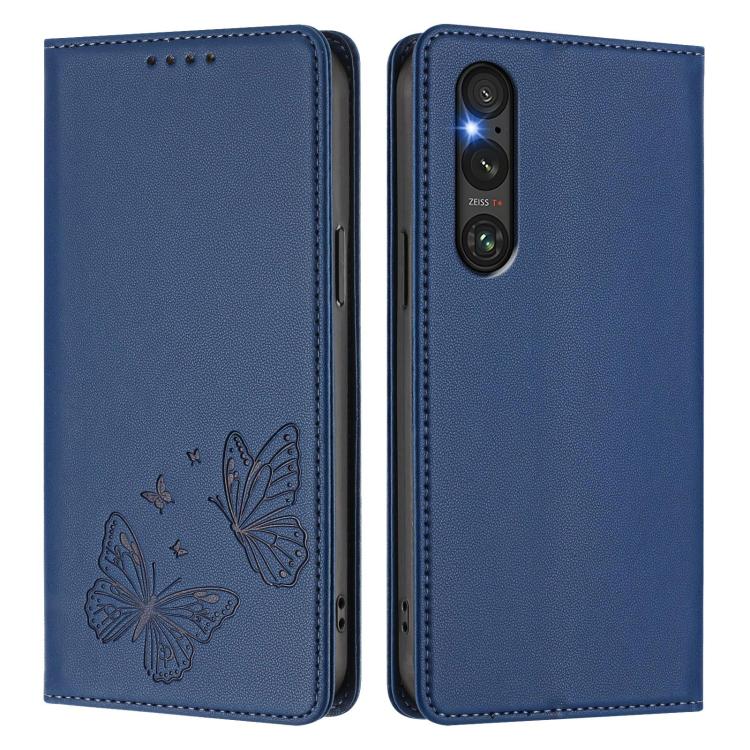 For Sony Xperia 1 V Strong Magnetic Dual Butterfly RFID Vegan Leather Phone Case