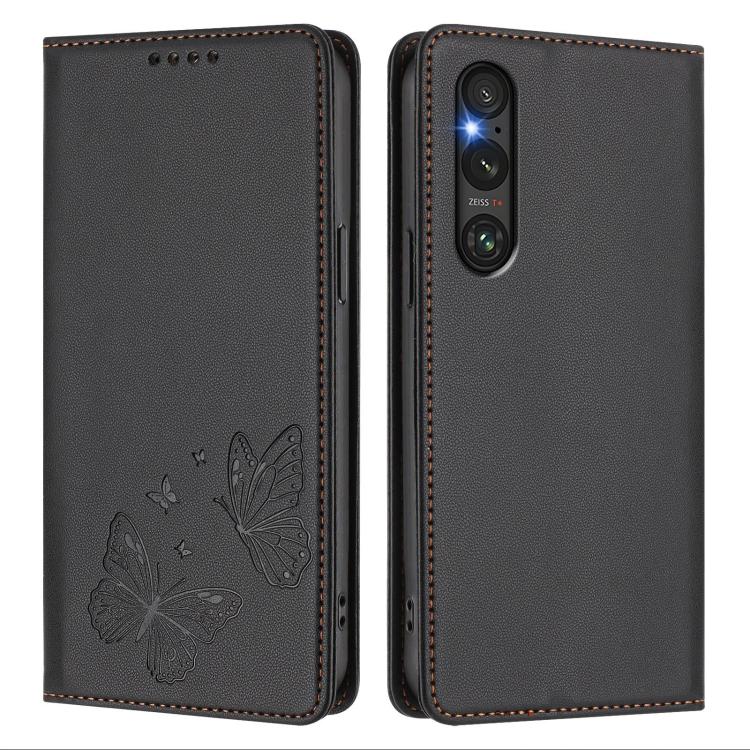For Sony Xperia 1 V Strong Magnetic Dual Butterfly RFID Vegan Leather Phone Case