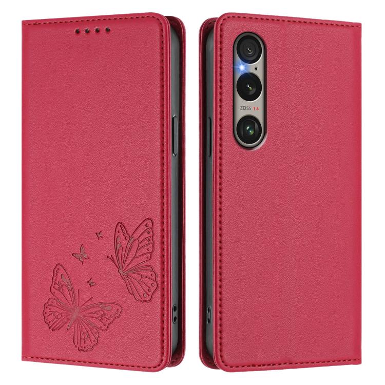 For Sony Xperia 1 VI Strong Magnetic Dual Butterfly RFID Vegan Leather Phone Case