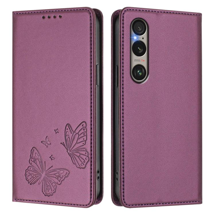 For Sony Xperia 1 VI Strong Magnetic Dual Butterfly RFID Vegan Leather Phone Case