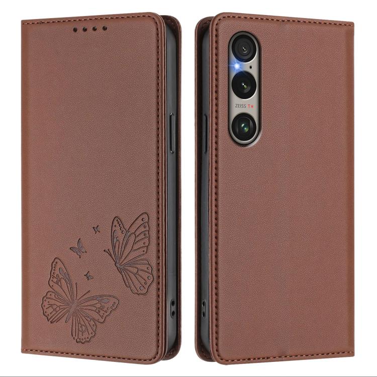 For Sony Xperia 1 VI Strong Magnetic Dual Butterfly RFID Vegan Leather Phone Case