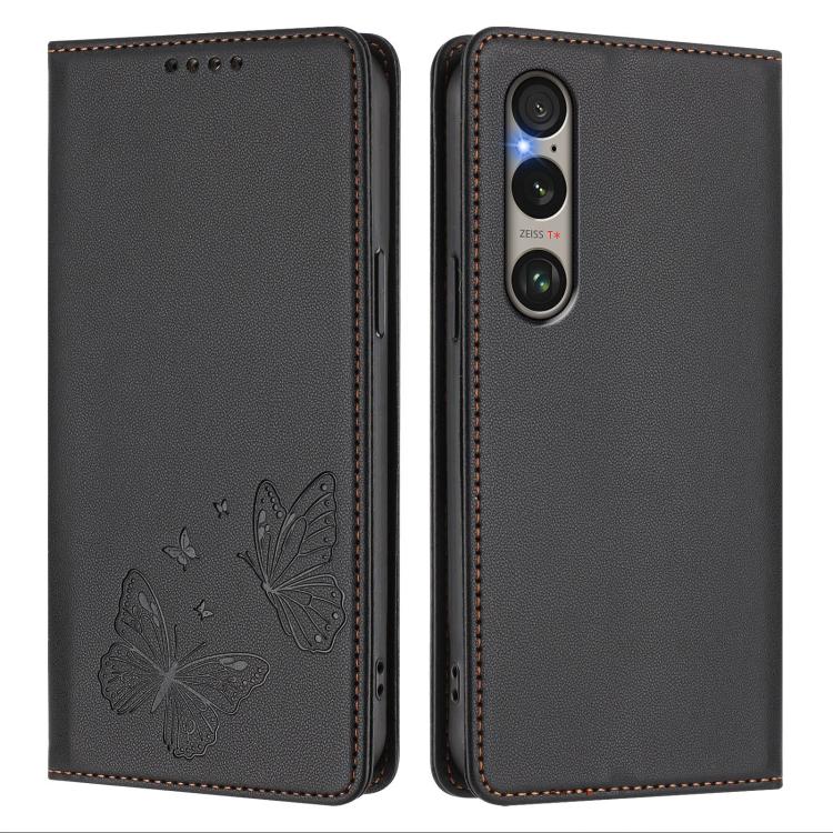 For Sony Xperia 1 VI Strong Magnetic Dual Butterfly RFID Vegan Leather Phone Case