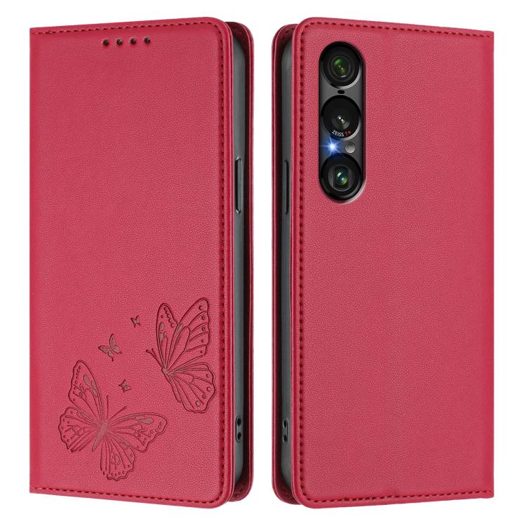 For Sony Xperia 1 VII Strong Magnetic Dual Butterfly RFID Vegan Leather Phone Case