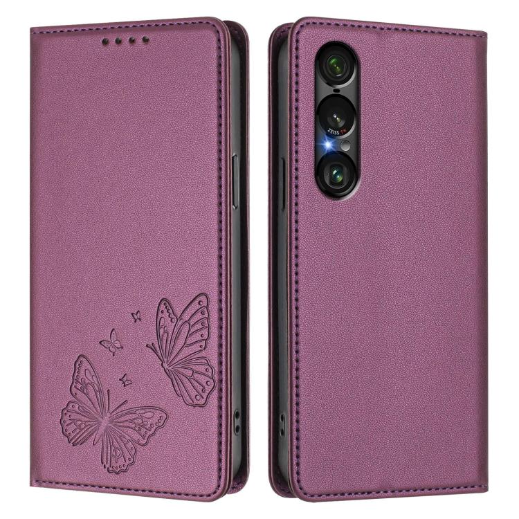For Sony Xperia 1 VII Strong Magnetic Dual Butterfly RFID Vegan Leather Phone Case