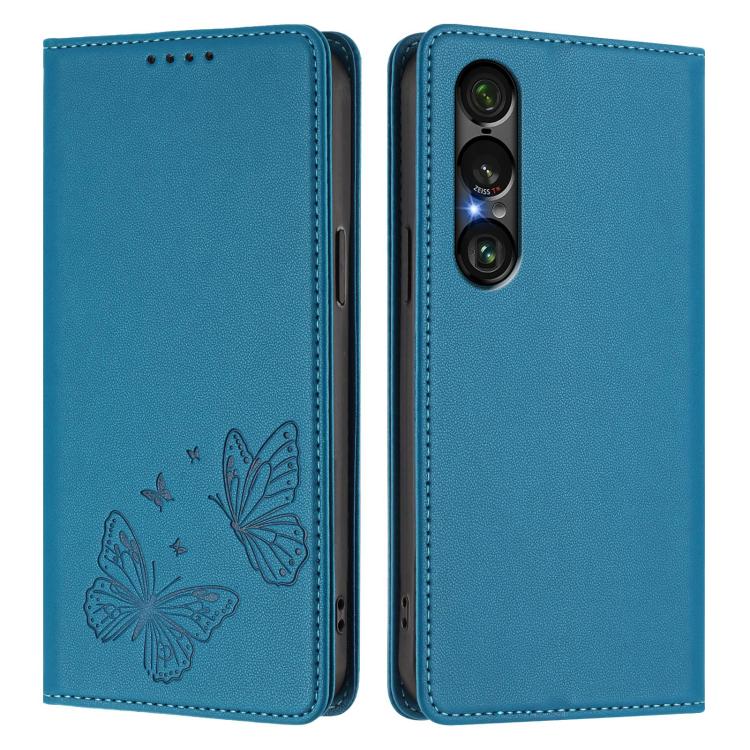 For Sony Xperia 1 VII Strong Magnetic Dual Butterfly RFID Vegan Leather Phone Case