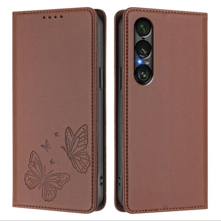 For Sony Xperia 1 VII Strong Magnetic Dual Butterfly RFID Vegan Leather Phone Case